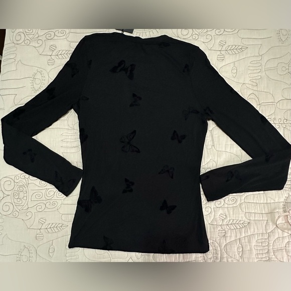 NWT The Kooples Flocked Butterfly Long-Sleeve Ribbed Tee 1 (S) Black Crest - Picture 6 of 11